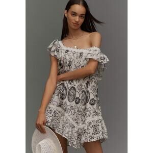 Maeve Anthropologie Boho Flutter-Sleeve Babydoll Mini Dress – White Black –  XS